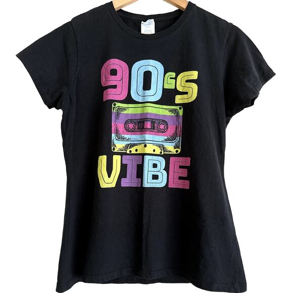 Port and Company Tops - Port & Company Women's Size‎ Medium Black 90's Vibe Graphic Tee Shirt